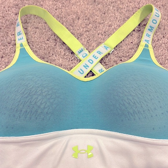 UNDER ARMOUR Women’s Crossback Low Sports Bra Turquoise Lime Green MOLDED XS - Picture 3 of 12
